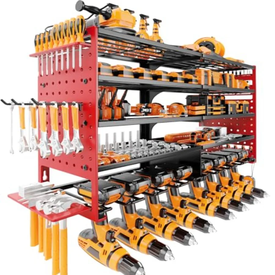 

5 Layers Power Tool Organizer Wall Mount Metal Cordless Tool Hanger Storage Rack Holder with 8 Drill Holders Heavy Duty Garage