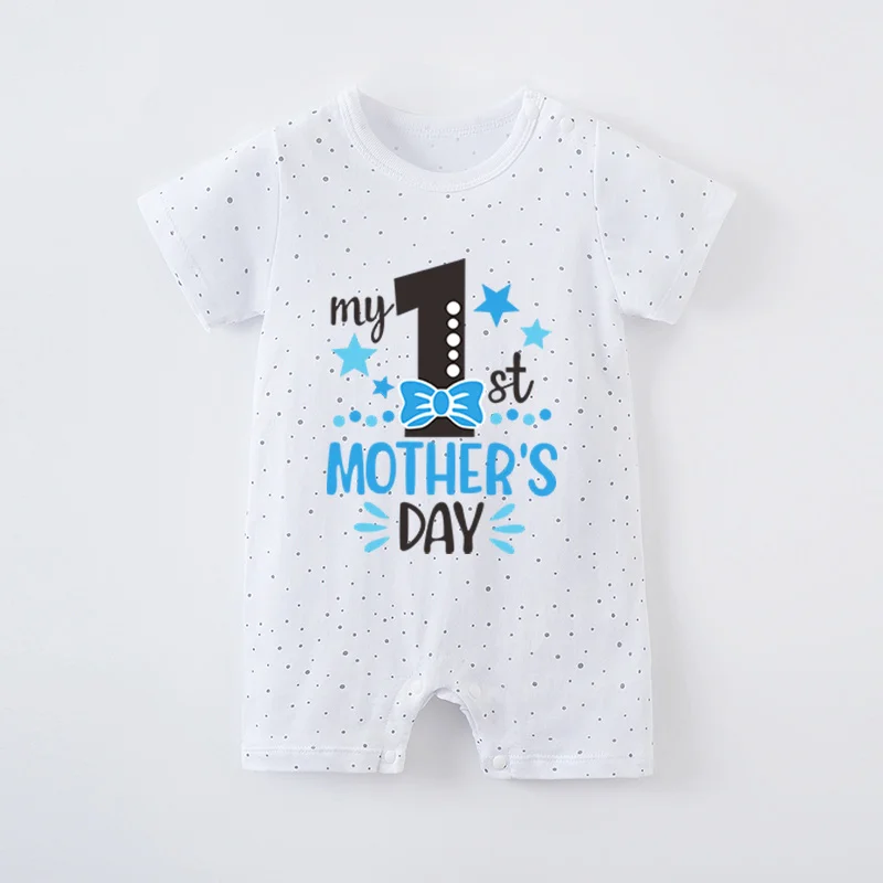 Boy Short Sleeve 100% Cotton Print Clothes Summer Round New Mother's Day Newborn Baby Girl White Jumpsuit Costume Romper Onesie