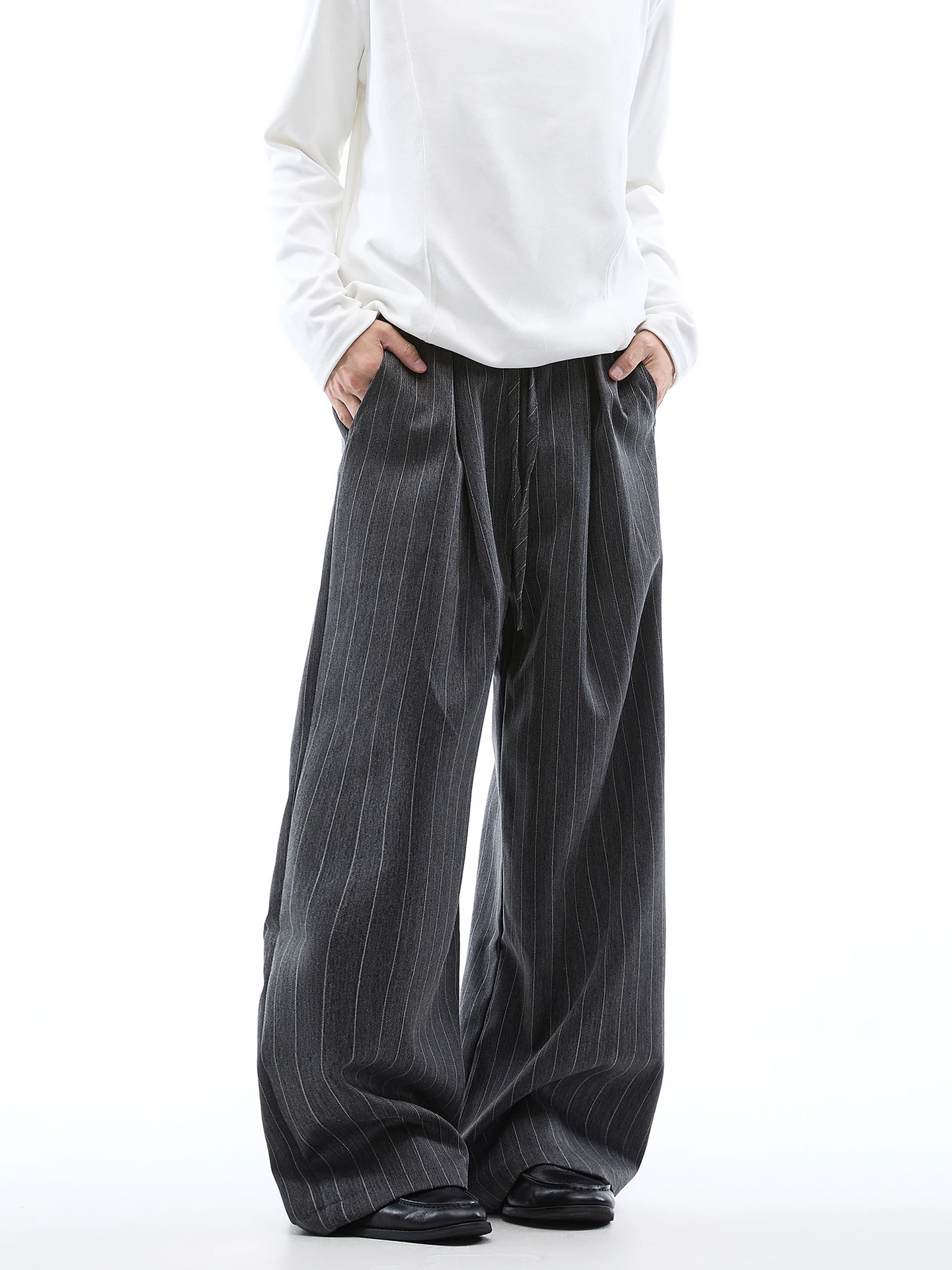 

Retro Striped Straight Leg Men's Casual Pants Comfortable Loose Fit Versatile Wide Leg Long Trousers for Young Men