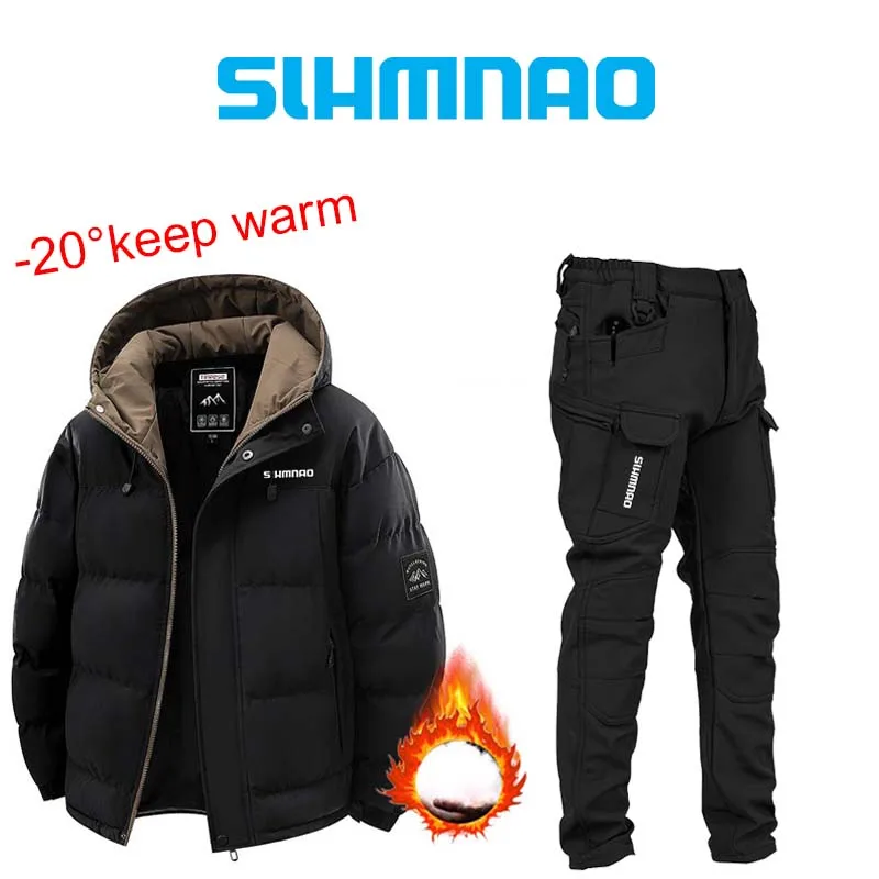 2025 зимняя мужская водонепроницаемая пуховая куртка для рыбалки, уличная морозостойкая и теплая пуховая куртка с капюшоном, теплые снежные хлопковые штаны