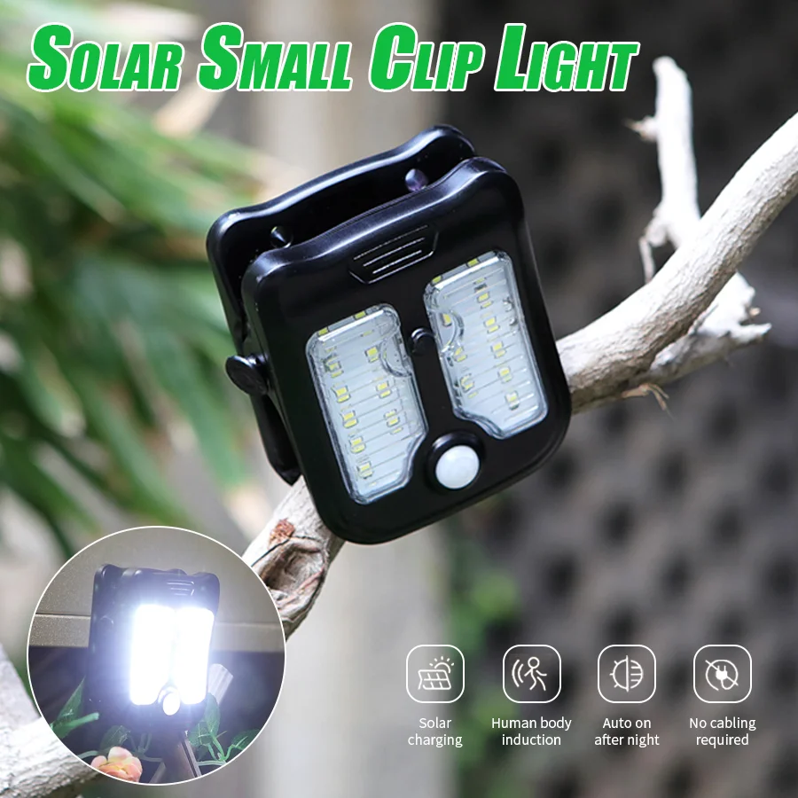 

20 LED Solar Garden Outdoor Lights Clip Light Waterproof Motion Sensor Camping Lamp Rechargeable for Landscape Wall Decoration
