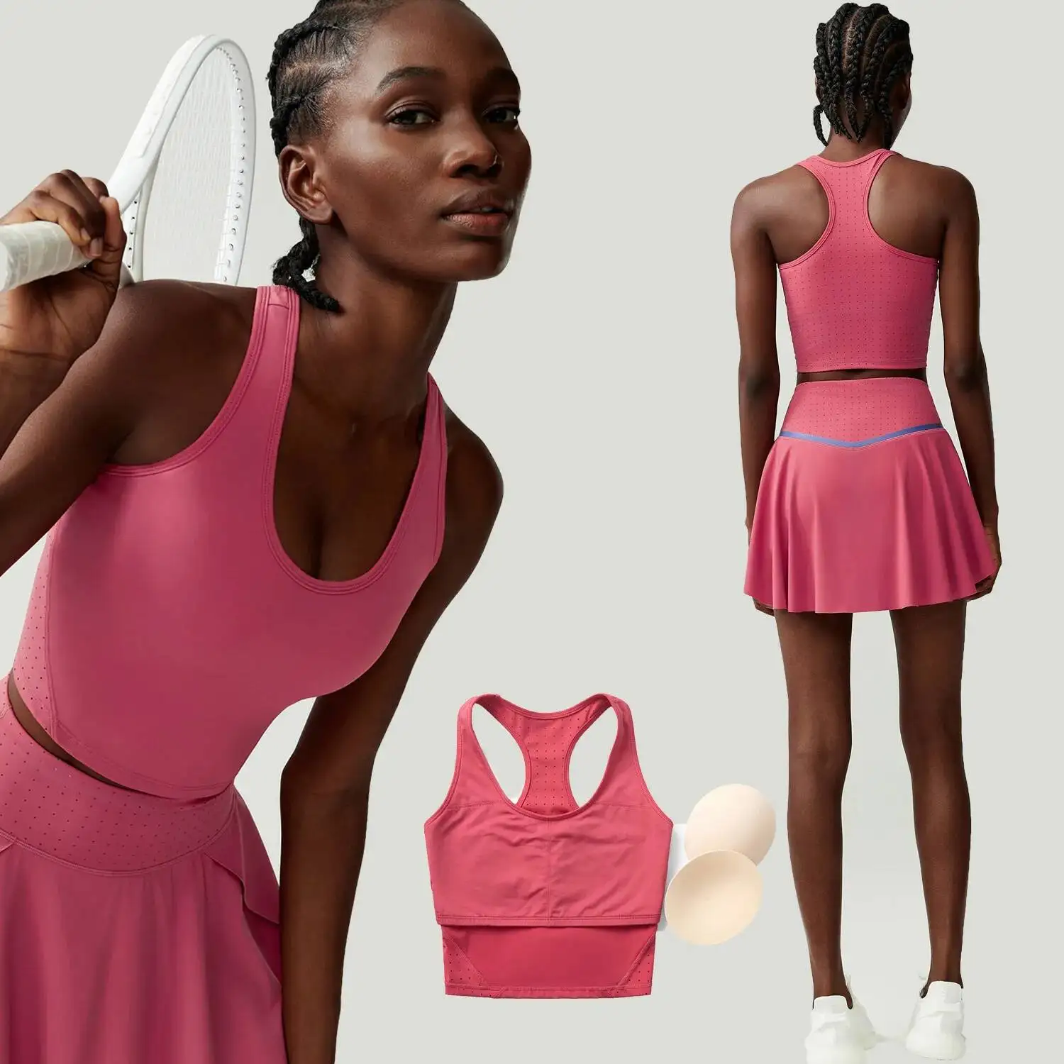 

Women Pieces Yoga Solid Color Gym Top Tennis Skirt Sports Suit Breathable Quick Dry Short Sportswear Workout Clothes Set