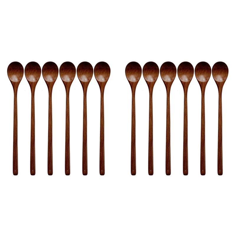 Wood Spoons For Cooking Set, 13 Inch Long Handle Wooden Mixing Spoons For Stirring Baking Serving, 12 Pcs