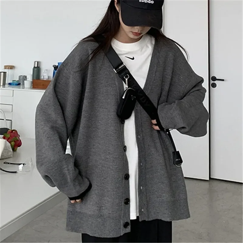 

Women Sweater Spring Autumn Solid Color Simple Knit Cardigan Sweater Casual Single Breasted Loose Women Clothes Long-sleeved Top