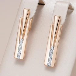 Kinel Fashion Square Wide Drop Earrings for Women 585 Rose Gold Silver Color Mix Natural Zircon Accessories Daily Fine Jewelry