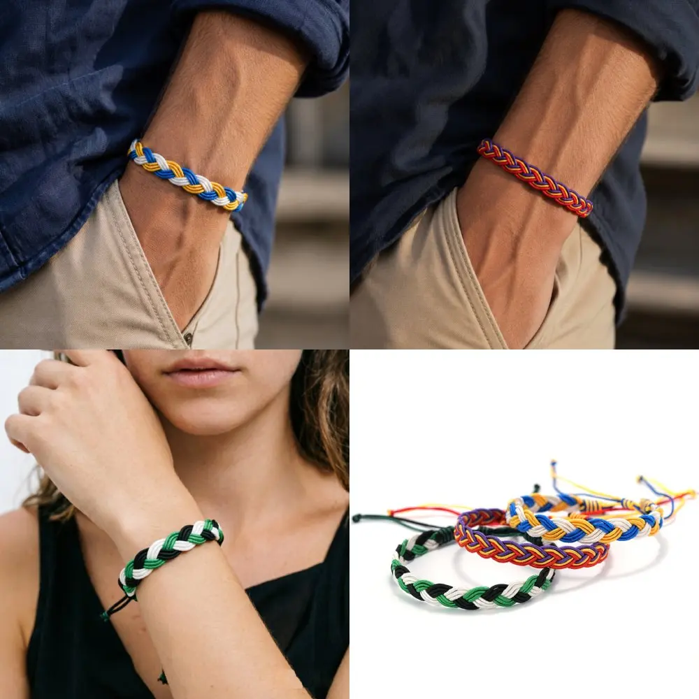 Bracelet en corde tressée fait à la main, unisexe, drapeau de l'ukraine, couleur contrastée, cordon réglable, bracelet d'amitié polyvalent