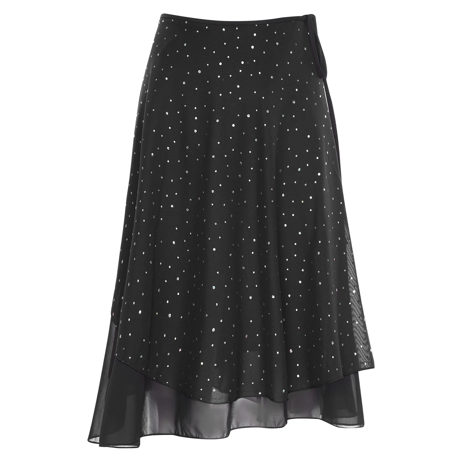 

‌Womens Trendy Sparkly Rhinestones Skirt One-Piece Wrap Style with Mesh Layers Glamorous Versatile for Cha-Cha Latin Dance Yoga