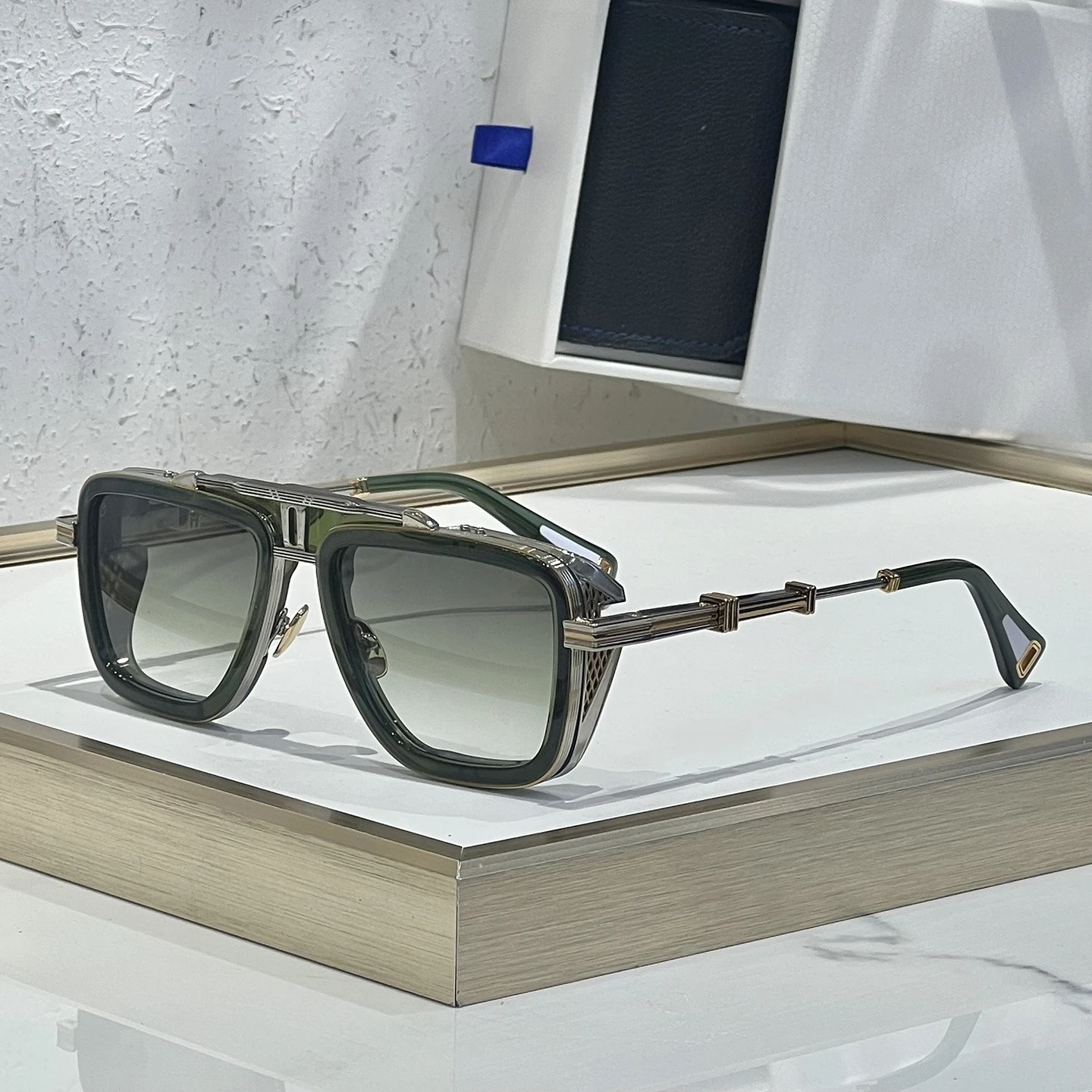 

THEN GTO Square Sunglasses Unisex Heavy Alloy Acetate Gradient UV400 Luxury Designer Eyewear with Case