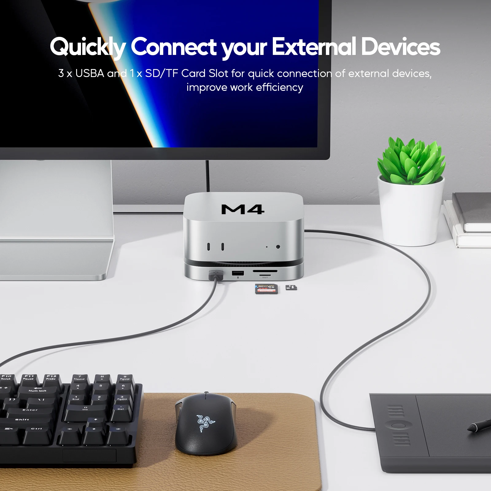 PULWTOP Mac Mini M4 Hub Stand with M.2 SSD Enclosure, with HDMI 4K 60Hz,  USB C Hub Accesorios for Mac Mini 2024 M4 Pro