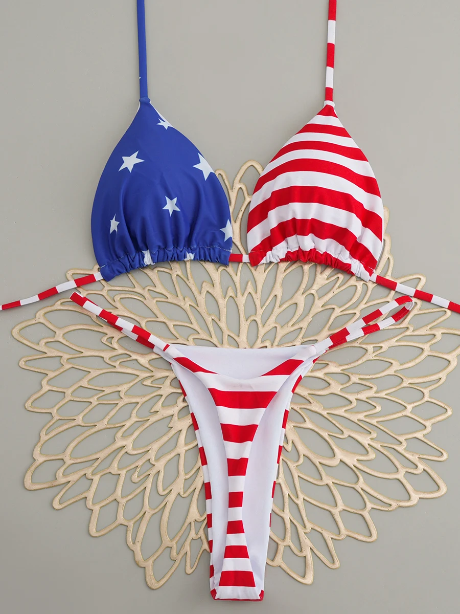 Micro bikini 2025 Push Up Costumi da bagno donna Costumi da bagno sexy Bandiera americana Bikini Perizoma Biquini Costume da bagno Stripe Summer Beachwear