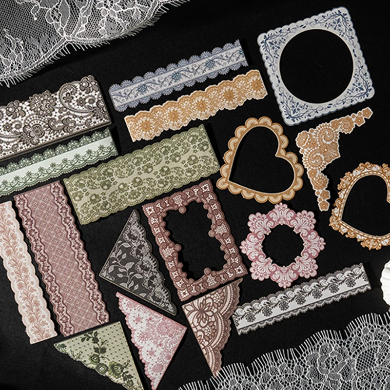 45pcs Edge Lace Series Lace Theme No White Edge Stickers DIY Handbook Collage Greeting Card Calendar Phone Case Album Dairy