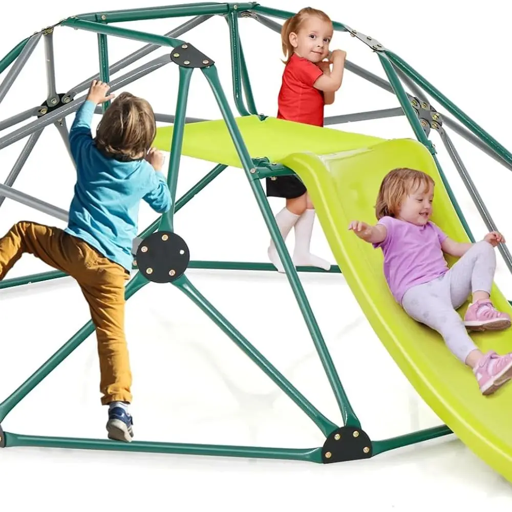 Cúpula de escalada infantil com escorregador, 8 pés, crianças, selva, academia, macaco, bar, brinquedos de escalada para exterior, 2 em 1, cúpula geométrica interna cl