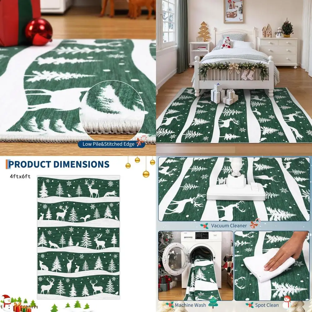

Christmas Themed Soft Rugs, Low Pile, Washable, Non-Slip for Living Room, Entryway, and More