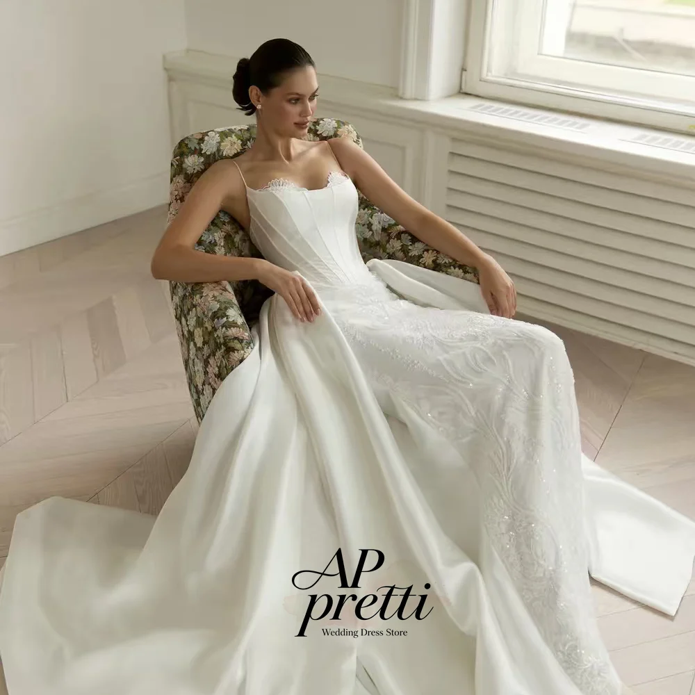 AP Pretti 2026 Ivory Soft Satin Bridal Gown Sweetheart Sleeveless A-line Floor-Length Customized Court Train Wedding Dresses