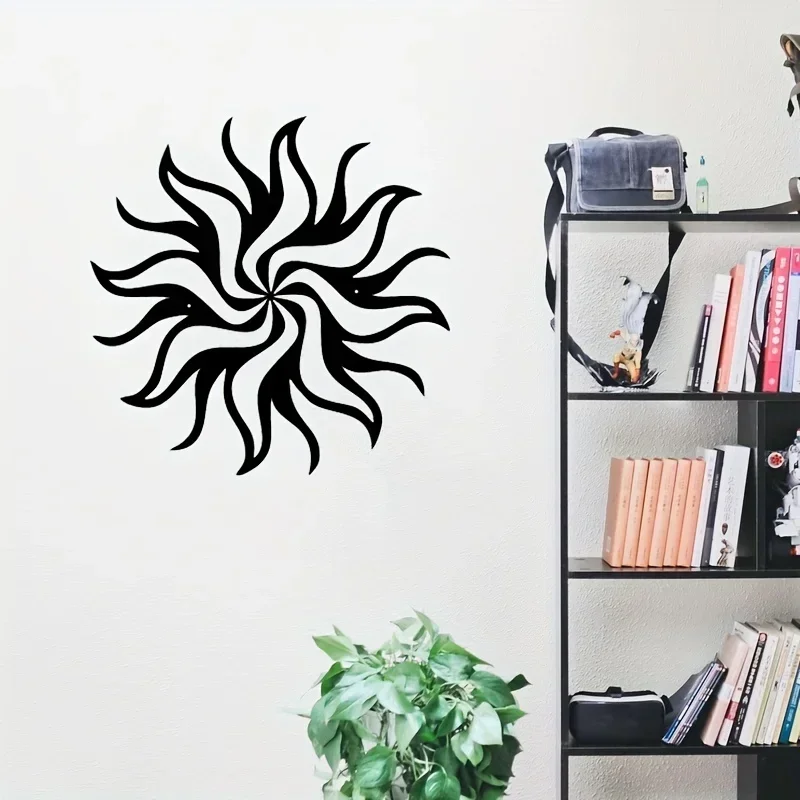 Metal Black Sun Indoor Or Outdoor Decor Garden Decoration Abstract Metal Art Hanging Wall Art，Home Decor for Bedroom Office Gift