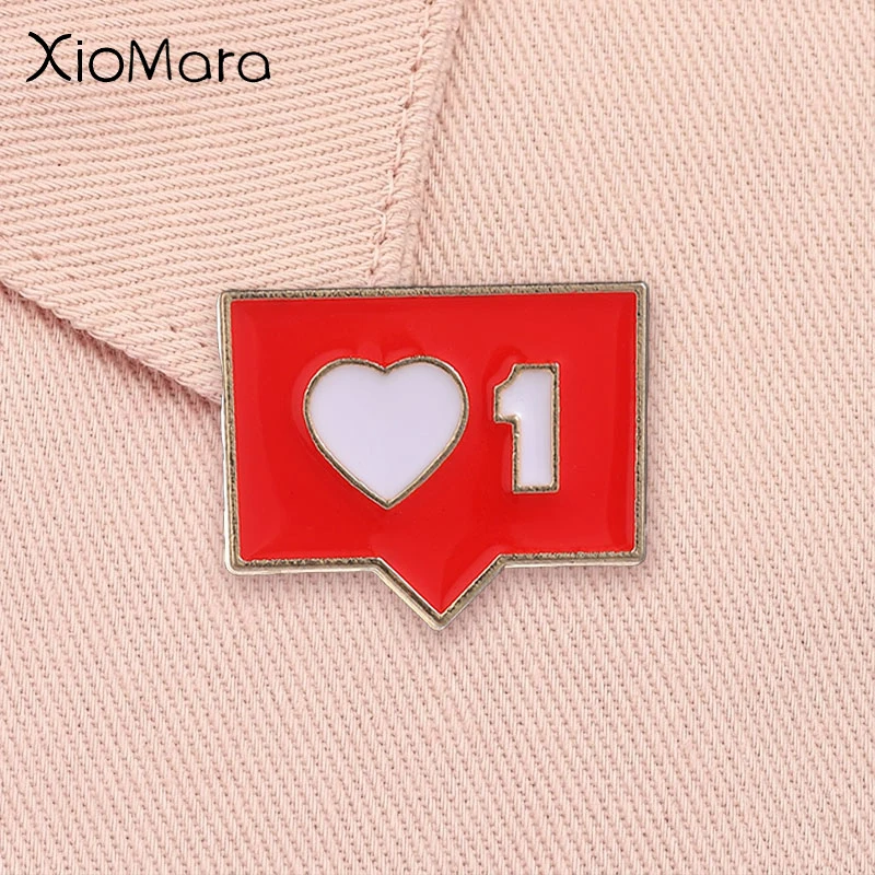 Social Media Notification Badge Red Speech Bubble Internet Heart Number 1 Cartoon Enamel Pin Jewelry Accessories Gift for Friend