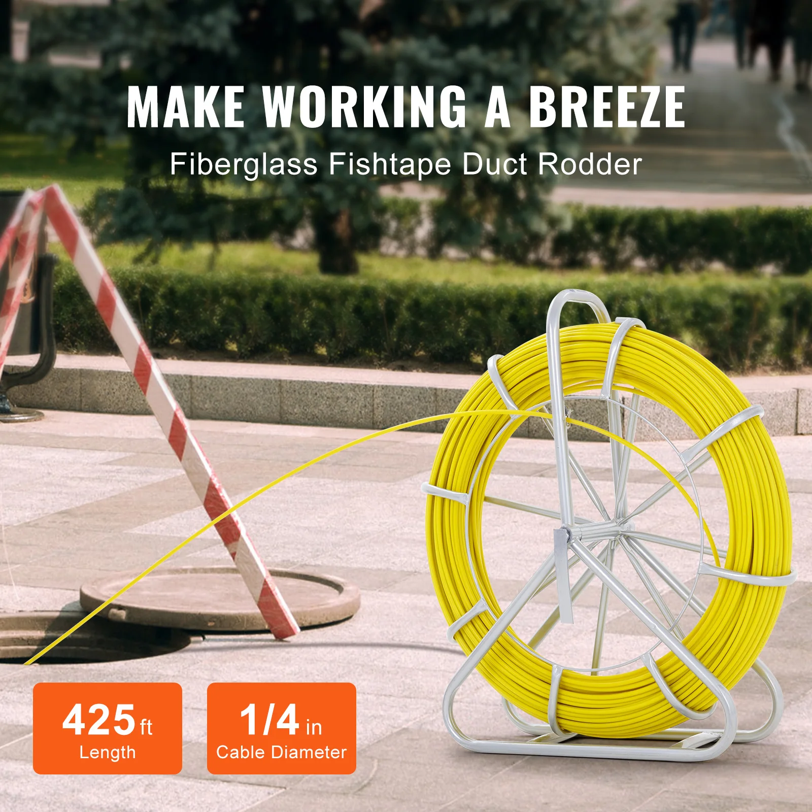 SucceBuy Fish Tape Fiberglass 425/492/600/656 ft Duct Rodder Fishtape Wire Puller Fishing Tools for Walls and Electrical Conduit
