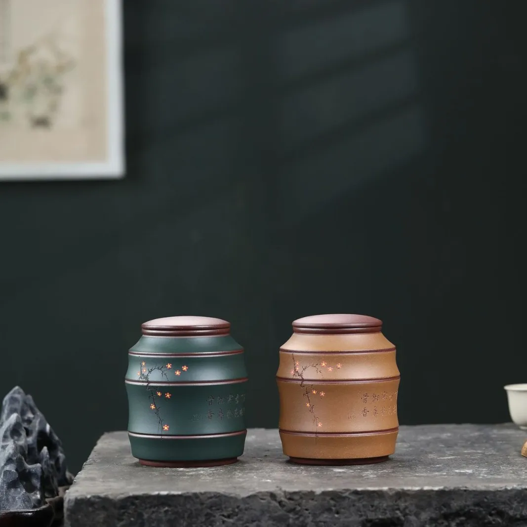 

Premium Raw Ore Purple Clay Bamboo-Pattern Small Ceramic Sealed Jar, Chinese-Style Handmade Loose Tea Canister, Moisture-Proof