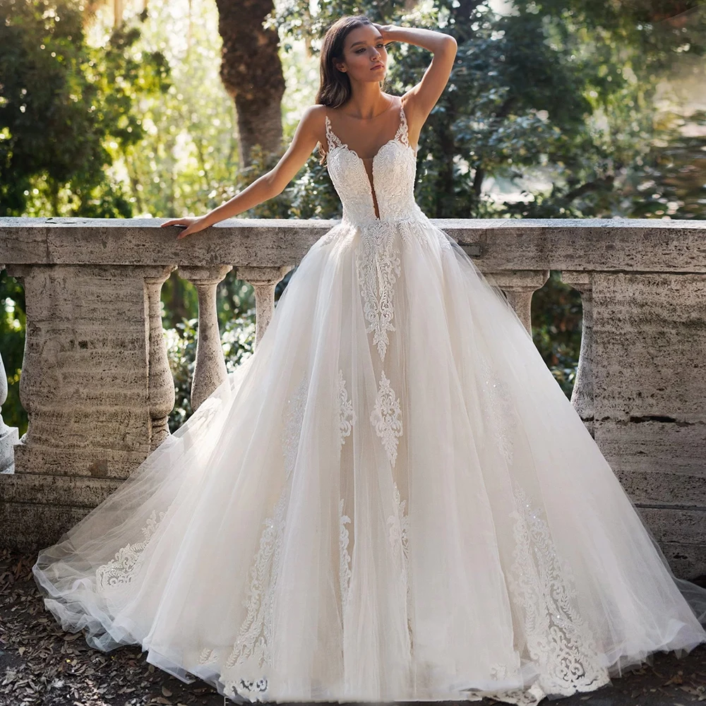 

Charming Women Wedding Dresses Sweetheart Collar Lace Appliques A-Line Bridal Gown Engagement Banquet Princess Robes Customized