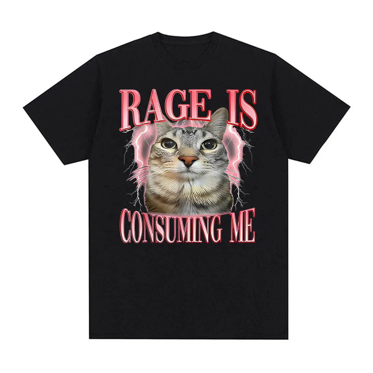 Funny Cat Meme Rage Consumes Me Edgy Graphic T Shirt Men's Clothing High Street Oversized Tee Shirt Unisex Casual Cotton T-shirt