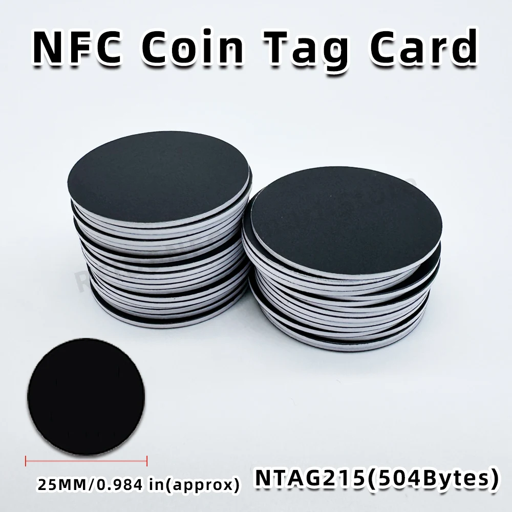 Imagem -02 - Nfc Smart Tags Coin Card Cartão Rfid Dedicado para Nfc Personal Automation 215 Tags 13.56mhz 25 mm Nfc Preto