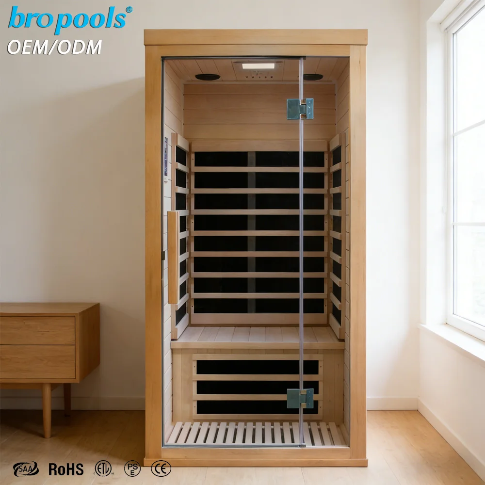 Bropool Luxury Integrated Cabin Infrared Sauna For Indoor Modern Hemlock Wood Villa Backyard Garden Household Sauna Room