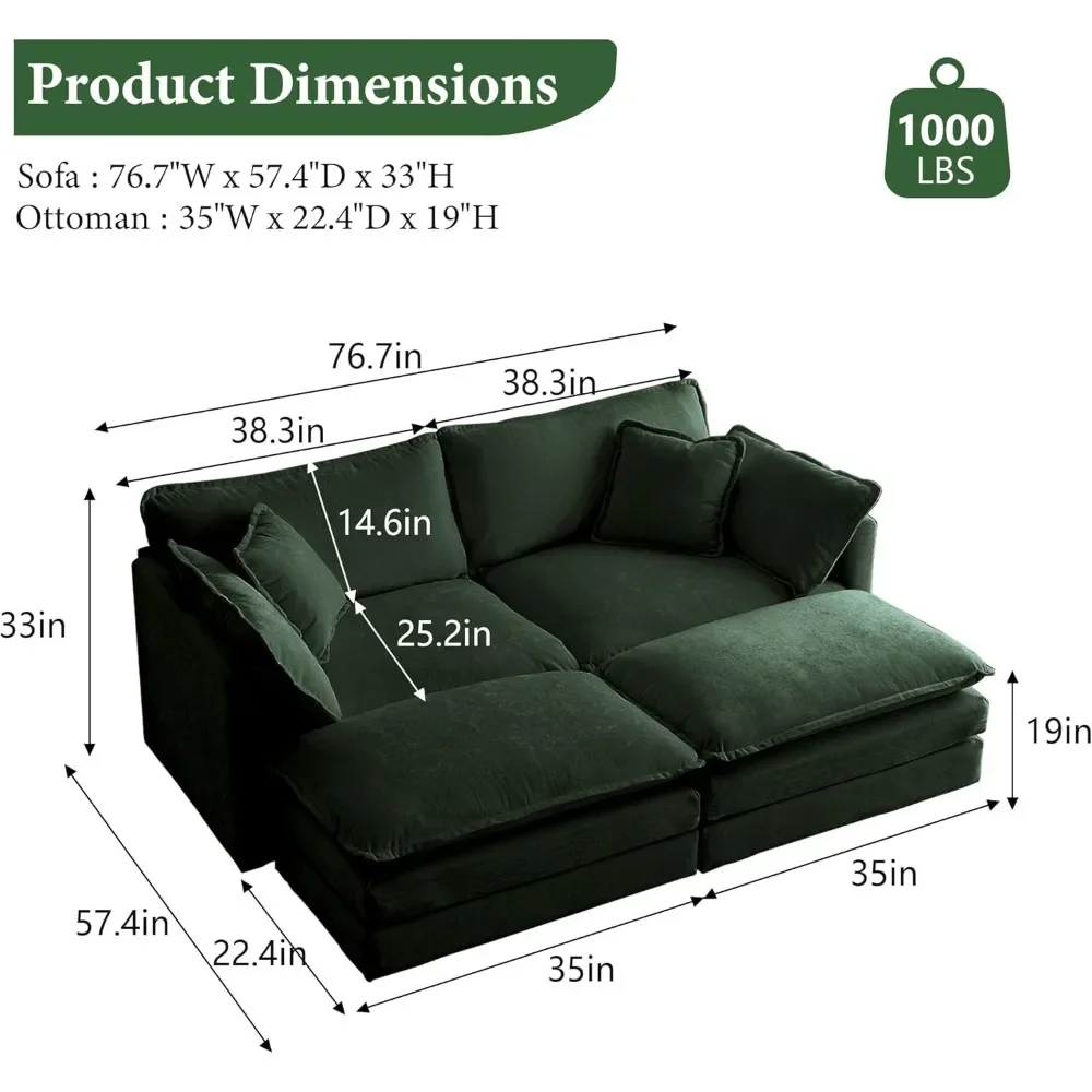 Woningmeubilair Loveseat Modulaire Bank Voor Woonkamer Donkergroene Chenille Slaapbank Kleine Ruimte Appartement Sofa Modern