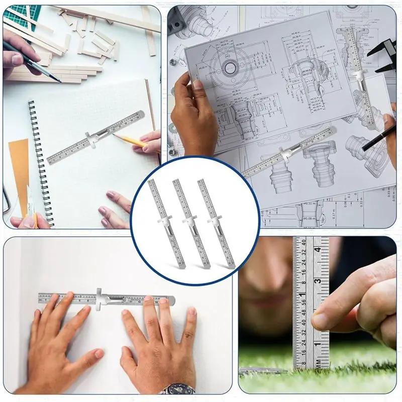 AS94-6 PCS Machinist Ruler, 6 Inch 15 Cm Pocket Ruler Flexible Precision Stainless Steel Ruler With Detachable Clips