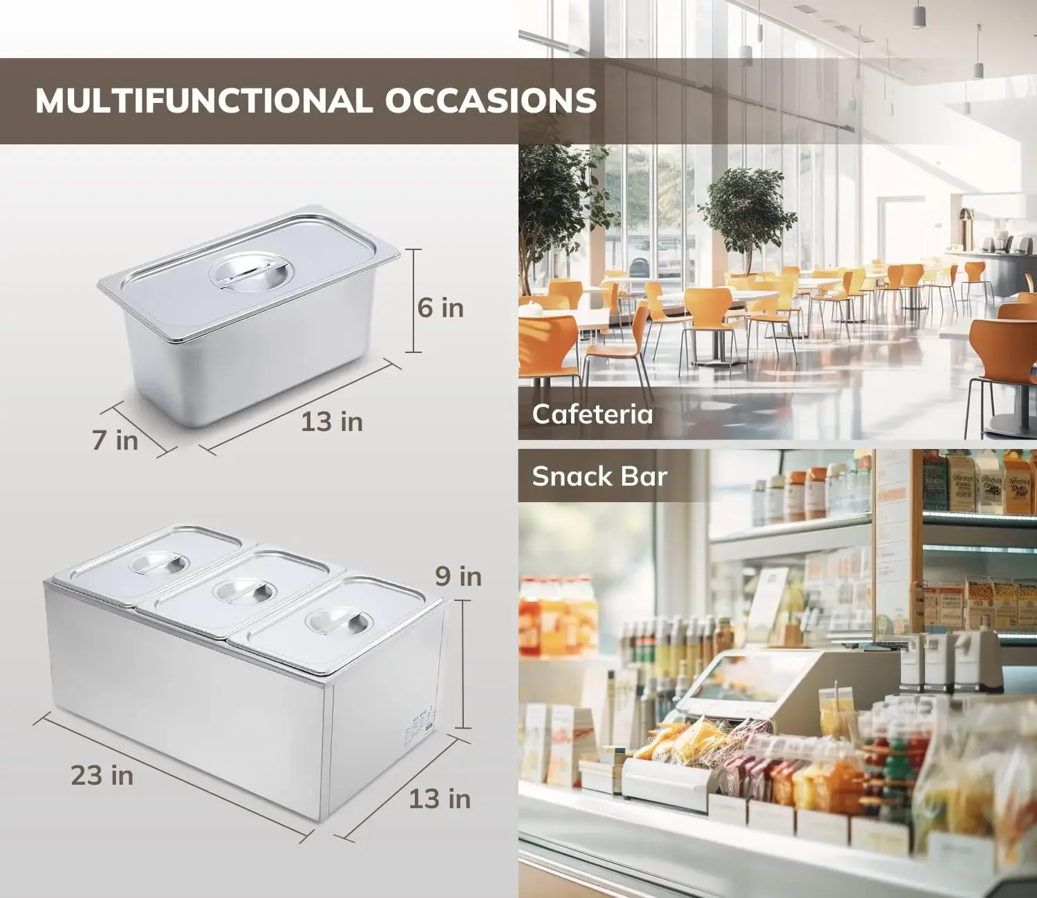 Commercial Grade Stainless Steel Bain Marie Buffet Food Warmer Steam Table for Catering and Restaurants, Good for Parties Buffet