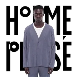 Miyake Pleats Suit Japanese Pleated Premium Sense Jacket 2025 New Casual Loose Collarless Suit Man Fashion Solid Men Clothing