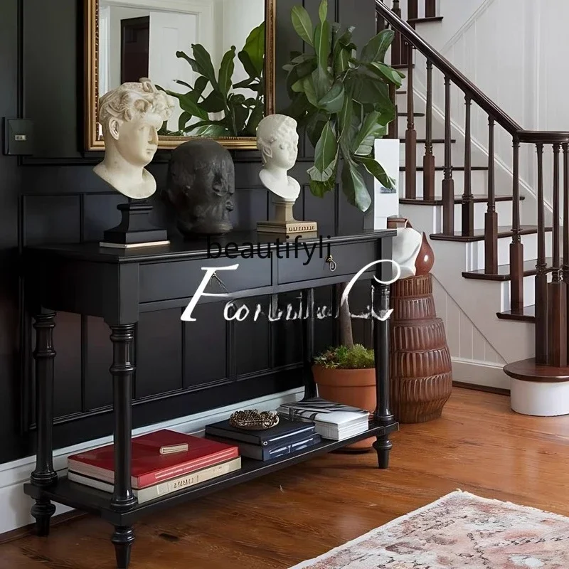 

A57 French solid wood entrance table American retro black sofa back a few entrance table decoration