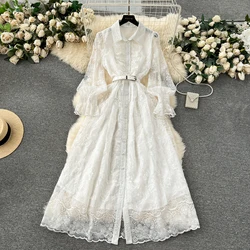 Summer Embroidery Floral Women's Long Dress For Girls Flowers Mesh Spring Autumn Vintage Sexy Sundress Lace Long Sleeve Dresses