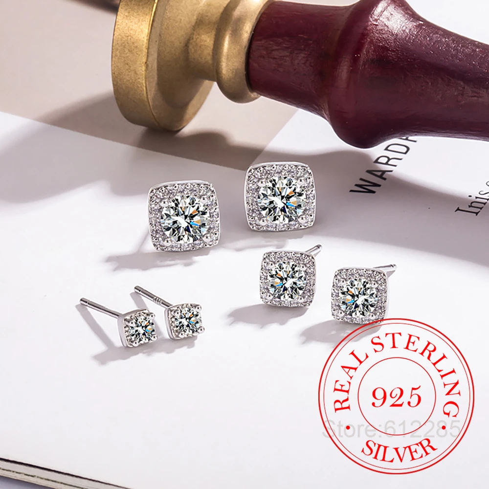 

Ювелирные изделия из стерлингового серебра 925, роскошные квадратные геометрические серьги-гвоздики с кристаллами для женщин, ювелирные изделия для свадебной вечеринки для девочек, подарок другу