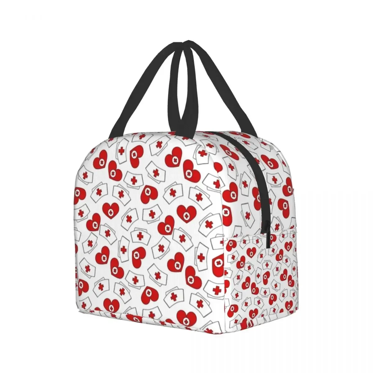 Nurse Hat Heart Pattern Insulated Lunch Bags for Women Men Nursing Resuable Thermal Cooler Lunch Box for Work School Travel