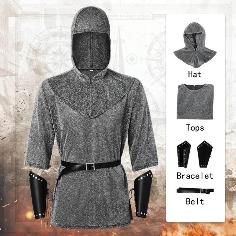 DY20 เมทัลลิกเชนเมล์สไตล์อัศวินคอสเพลย์เสื้ออัศวินเทมพลาร์บทบาทเล่นยุคกลางฮาโลวีนเครื่องแต่งกาย 25