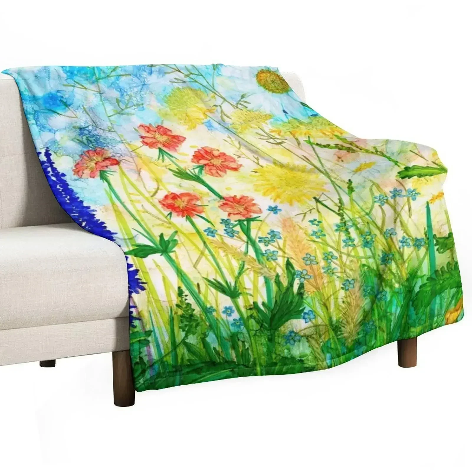 

Summer Garden, beautiful flowers on a summer's day Throw Blanket Machine Washable Soft Warm Blanket