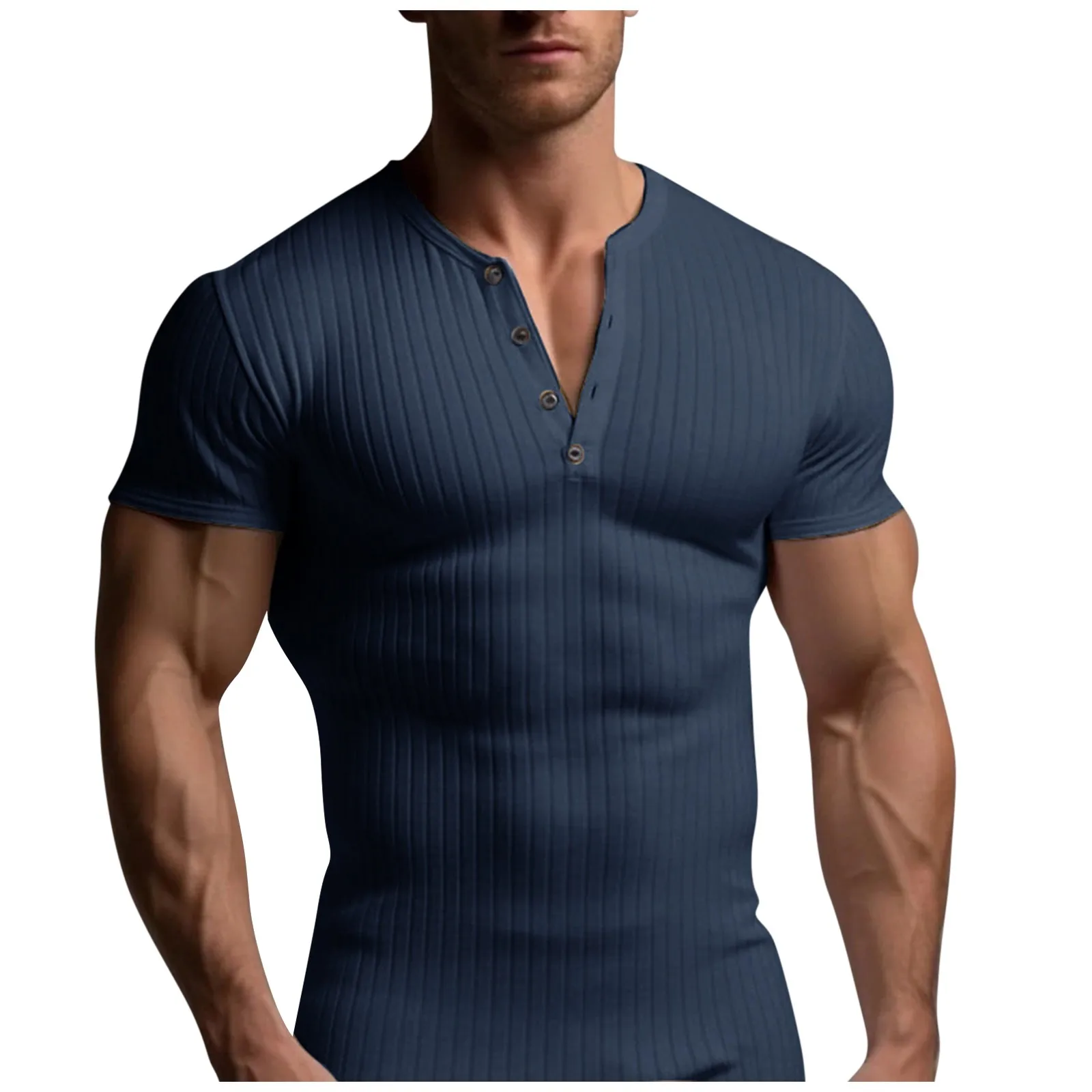 Camiseta esportiva de manga curta masculina, tops com decote em v, tiras, tops musculares apertados, casual, clássico, sólido, tendência da moda