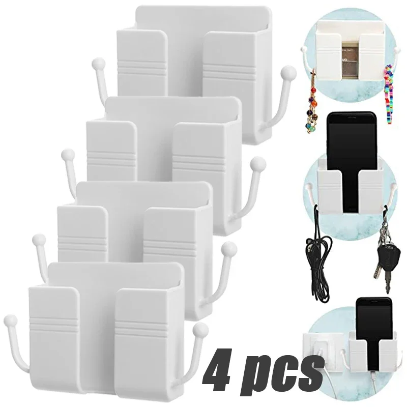 Wall Mounted Mobile Phone Holder Multifunction Holder Remote Control Storage Box Charger Hook Cable Charging Dock Stand