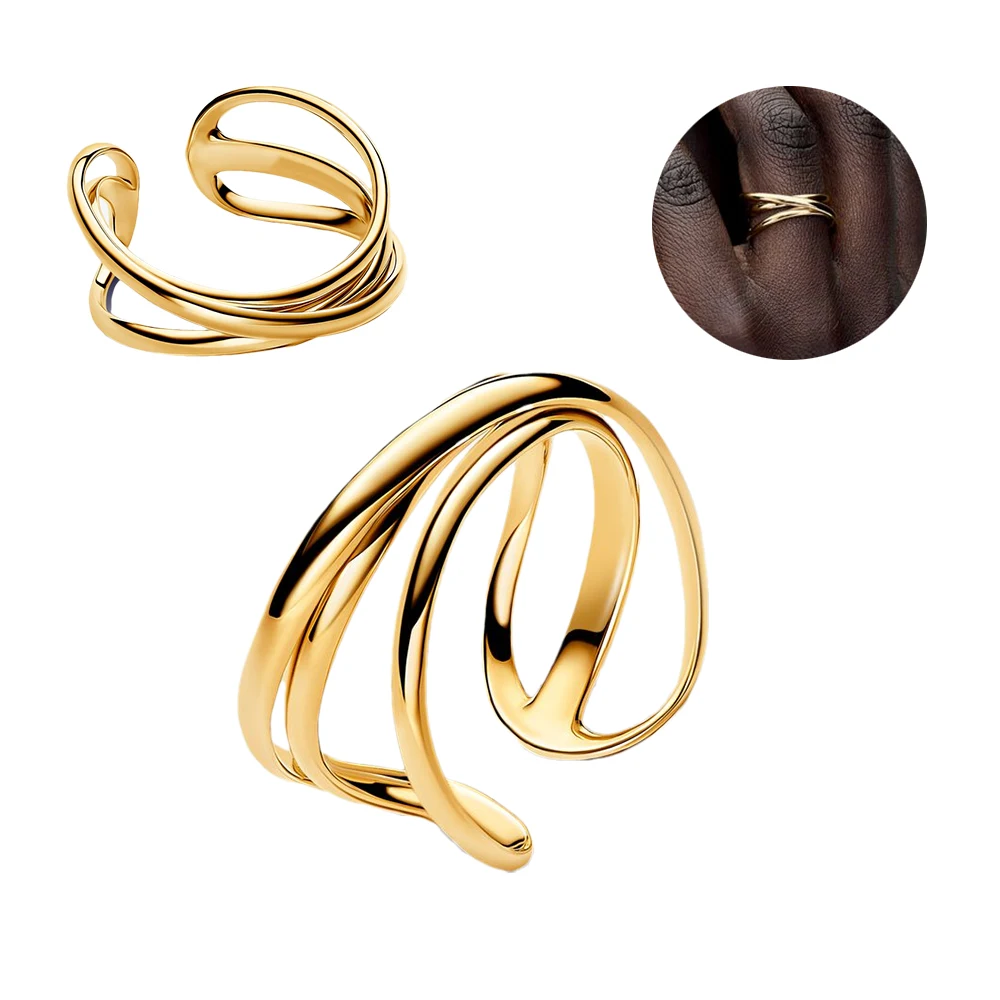 2024 Popular New Hot Connected Heart Organically Shaped Triple Band Open Gold Two-tone Entwined Bands Basic Rings Dropshippring