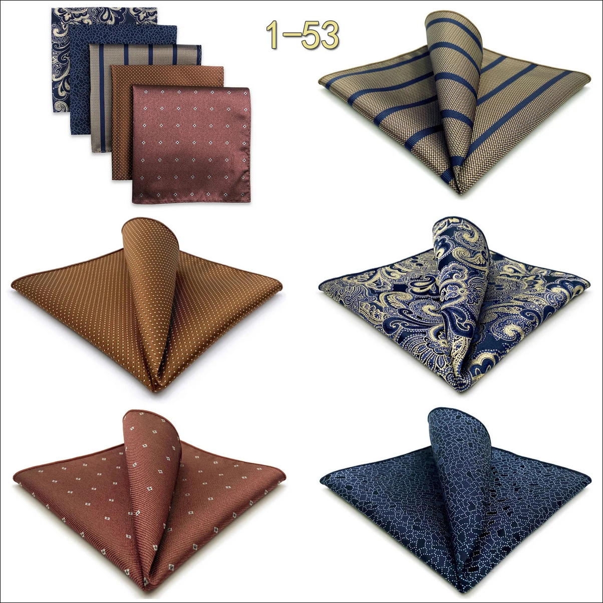 5 Pieces Mens Jacquard Pocket Square Set Multi Styles Handkerchief Suit Pocket Towel Hanky Vintage Business Accessories Gift