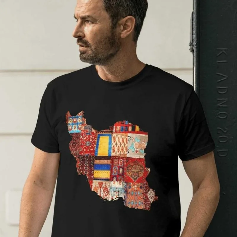 Iran-Karten-Grafik-Shirt, Iranische Kultur- und Kunstkleidung, Free Persia T-Shirt, Herren- und Damenmode, lässiges Rundhals-T-Shirt aus Baumwolle