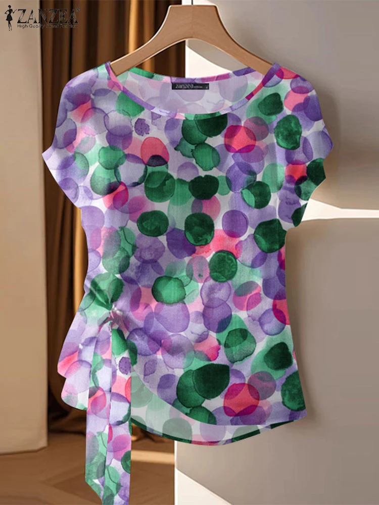 

ZANZEA Elegant Fare Sleeve Women Office Blouse Printed Tops 2025 Summer Beach Tunic Casual OL Blusas O Neck Pullover