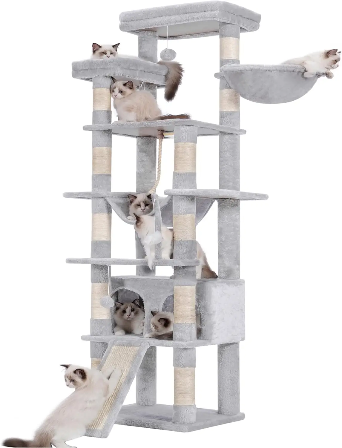 

Tall Cat Tree,78 inch Multi-Level Cat Tower for Indoor Cats,2 Widened Plush Perches Cat Condo with Scracthing Board and Big