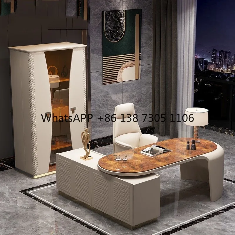 

Office furniture Italian light luxury high-end boss table household study solid wood desk and chair combination