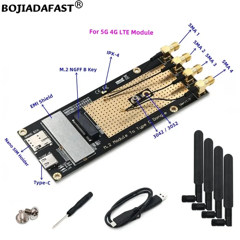 

Support 5G 4G LTE Module Modem NGFF M.2 B-Key Wireless Adapter Nano SIM Card Slot + 4 Antennas