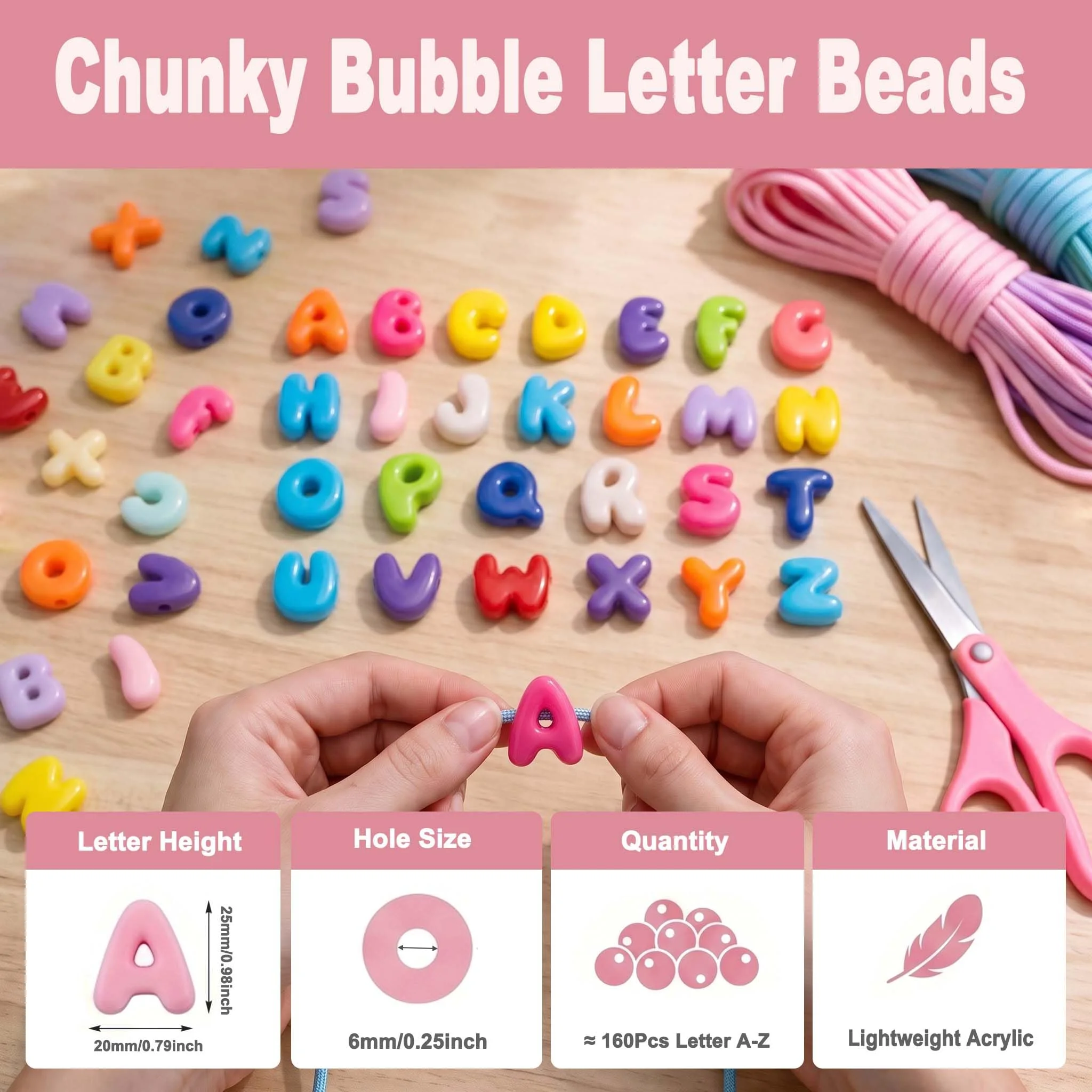 Colorful Large Hole Acrylic Letter Beads Randomly Mixed, for Bracelets, Bags, Mobile Phone Chains, Handicrafts Additions
