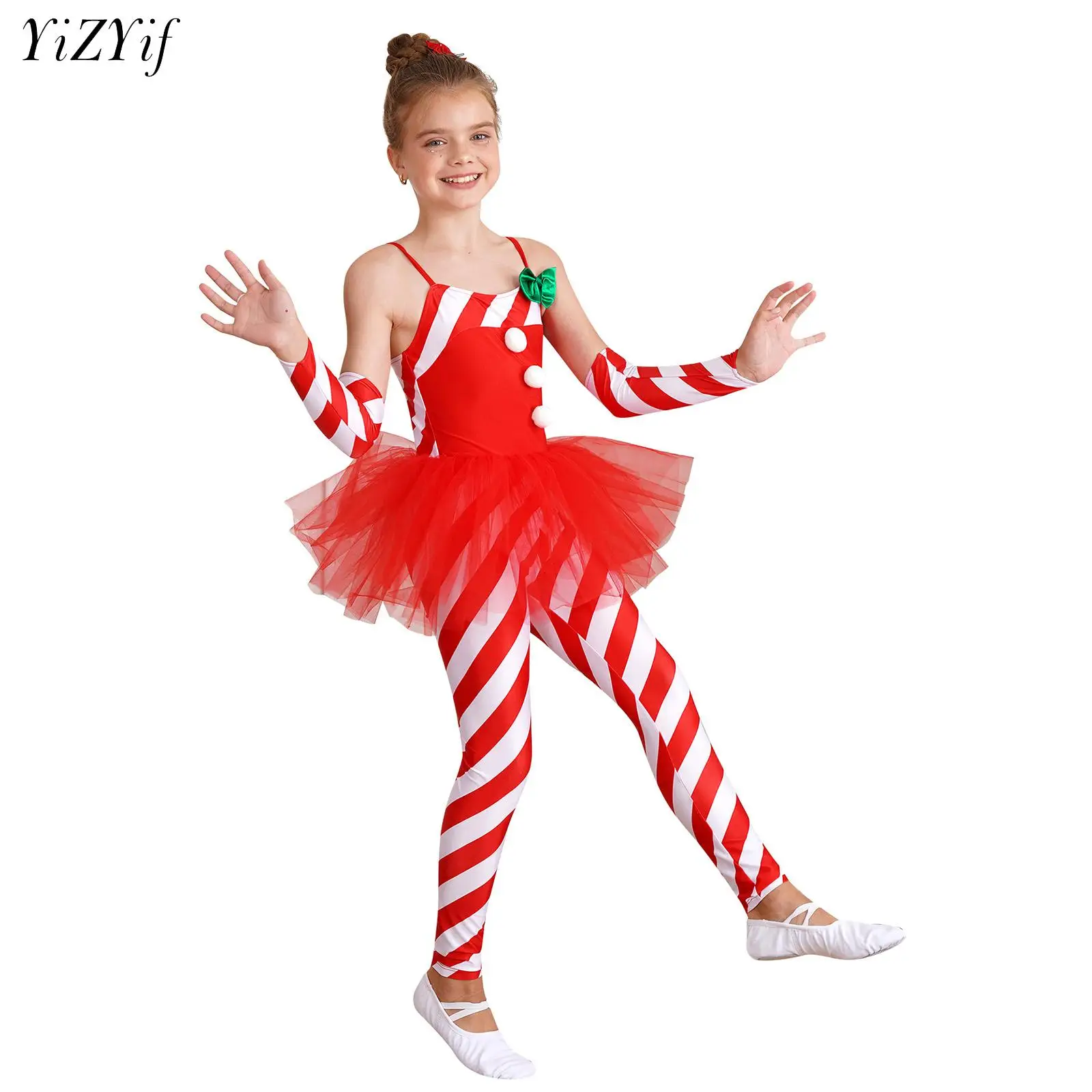 

Girls Christmas Candy Cane Tutu Dress Outfits Red White Stripes Mrs Santa Claus Costume for Kids New Year Xmas Party Jumpsuit