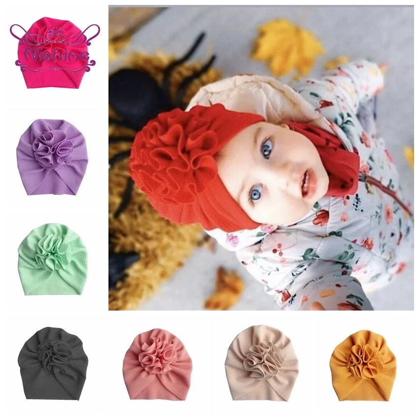 1PCS Flower Baby Hat Newborn Elastic Infant Turban Hats for Girls Cotton Kids Children Beanie Cap Headwear Photo Props