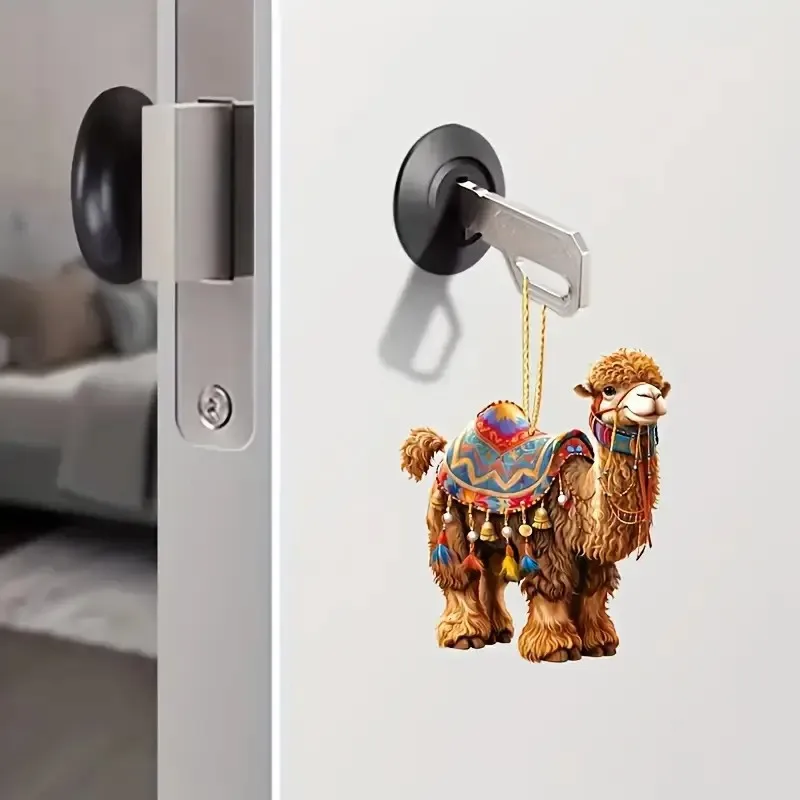 2D Flat Vibrant Bohemian Camel Acrylic Keychain Backpack Pendant Car Rearview Mirror Hanging Ornament Home Decoration Gift