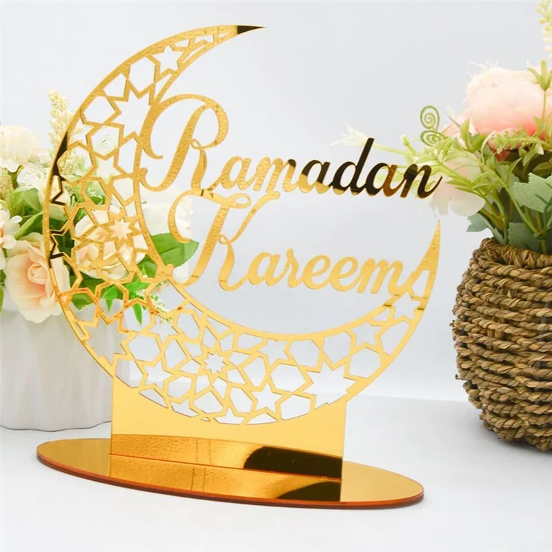 AF93-Acrylic Eid Mubarak Table Decoration, Ramadan Moon Night Light, Ramadan Mubarak Decoration, Moon Star Ramadan